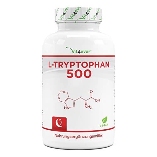 L-Triptófano 500 mg - 300 cápsulas veganas - Aminoácido puro de fermentación vegetal - Sin aditivos - Altamente dosificado - Vegano