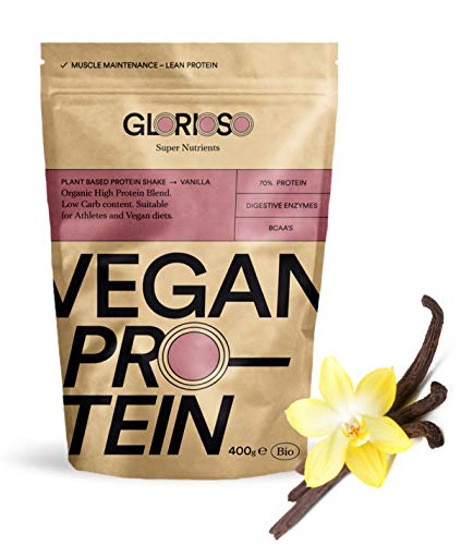 Proteína Vegana Sabor Vainilla en Polvo 100% - 400 g - Ideal para Dietas, Aumentar o Mantener Masa Muscular - Sin Lactosa ni Gluten - Glorioso Super Nutrients
