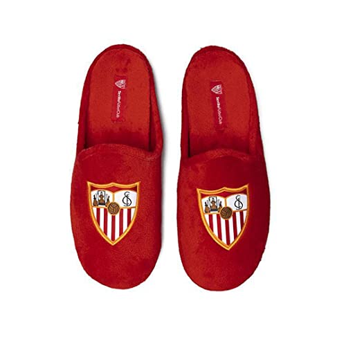 MARPEN SLIPPERS, Zapatillas de Casa de Invierno Oficiales del Sevilla FC de Fútbol para Hombre o Mujer, Abiertas Rojas con Escudo, Talla 44