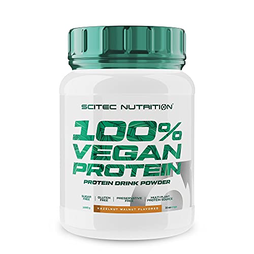 Scitec Nutrition 100% Vegan Protein - 5 fuentes de proteínas vegetales - Fortificado con vitamina B12-33g por porción - Vegan, 1 kg, Avellana-Nuez
