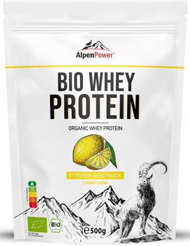 AlpenPower Proteína Whey Orgánico sabor Limón 500 g - Ingredientes 100% naturales y sin aditivos - Proteína CFM en polvo procedente de la mejor leche alpina ecológica