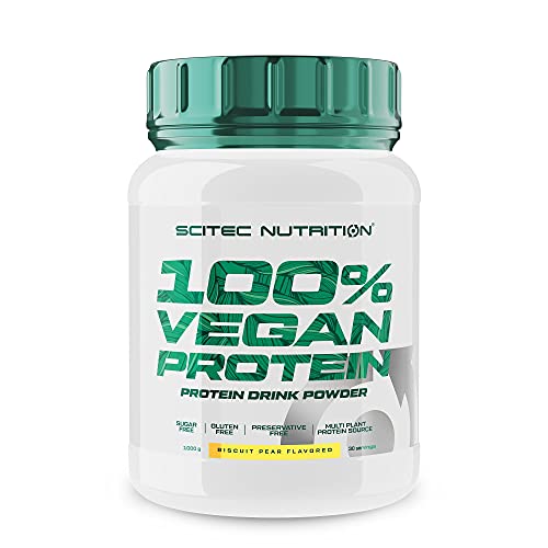 Scitec Nutrition 100% Vegan Protein - 5 fuentes de proteínas vegetales - Fortificado con vitamina B12-33g por porción - Vegan, 1 kg, Galletas-Pera