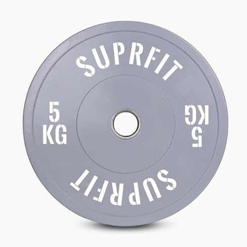 SUPRFIT - Discos de peso de 50 mm de caucho granulado de goma maciza – Peso: 5 kg, discos de 50 mm para entrenamiento de mancuernas – Color: gris/blanco