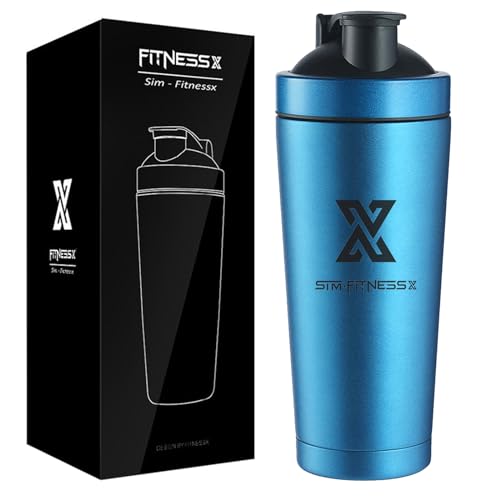 X SIM FITNESSX Coctelera de proteínas de acero inoxidable de 700 ml, para deporte, fitness, proteínas, batidor de proteínas, vaso con bola