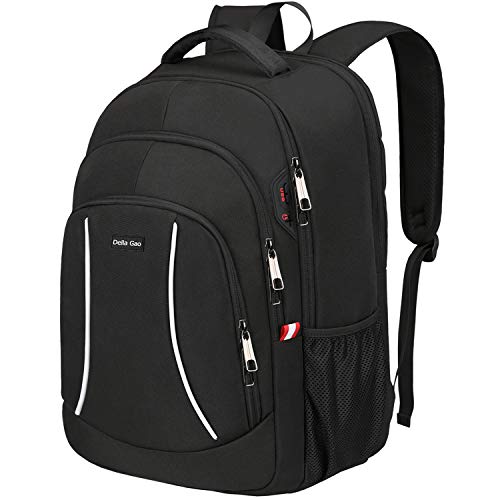 Della Gao 17 pulgadas mochila portátil, resistente al agua, con ranura de carga USB, para hombres, trabajo, viaje, negro