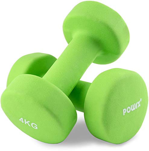 POWRX Mancuernas neopreno 8 kg set (2 x 4 kg) + PDF Workout (Verde claro)
