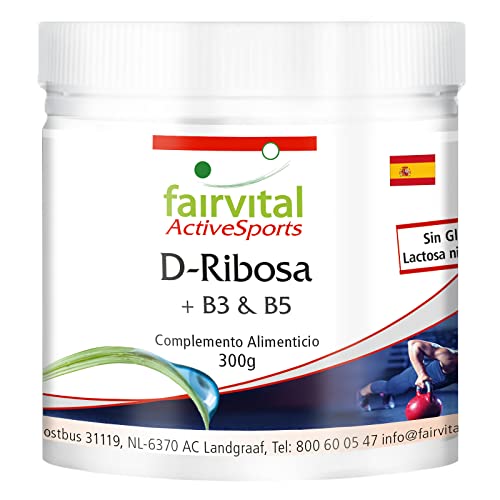 Fairvital | D-Ribosa en polvo - Pura - Enriquecida con Vitamina B3 y B5 - VEGANA - 300g - Calidad Alemana
