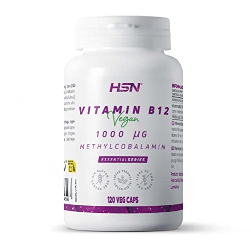 Vitamina B12 Metilcobalamina de HSN | 120 Cápsulas Vegetales 1000 mcg 4 Meses de Suministro | Forma Activa y Biodisponible | No-GMO, Vegano, Sin Gluten