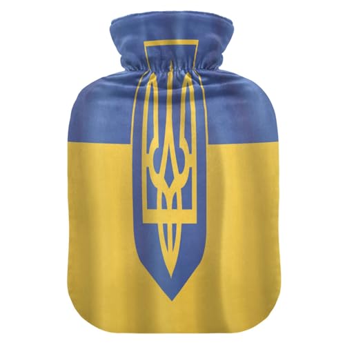 Botella de agua caliente con funda suave, bolsa de agua fría caliente extraíble para aliviar el dolor, calambres menstruales, calentadores de pies, bandera nacional S símbolo ucraniano