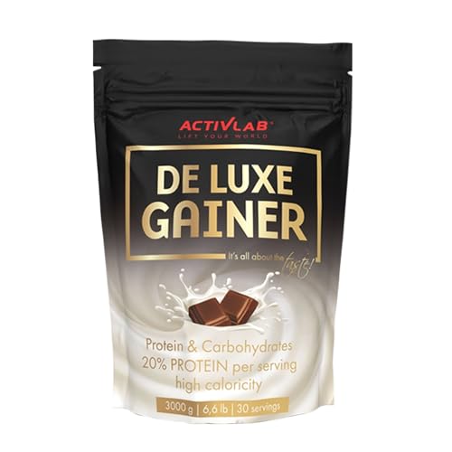 ACTIVLAB - De Luxe Gainer 3kg, Sabor Chocolate con Leche, Suplemento Alimenticio para Deportistas, Proteínas y Carbohidratos, Aumenta el Crecimiento de la Masa Muscular, Contiene 30 Porciones