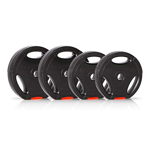 Ultrasport Discos de pesas, 4 pesas en un juego, 2 x 2,5 kg, 2 x 5 kg, orificio estándar de 30 mm, se pueden usar con mancuernas y barras con barra, con ranuras para entrenamiento libre, Negro