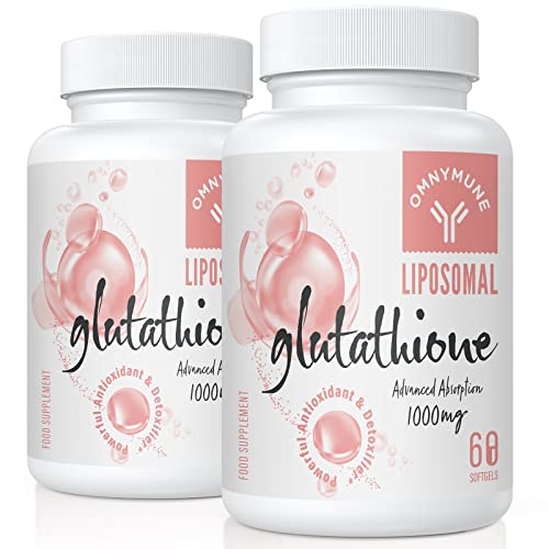 Suplemento de glutatión liposomal 1000mg, cápsulas blandas de glutatión reducido con vitamina C, sin gluten, no GMO y de mejor absorción, 120 cápsulas