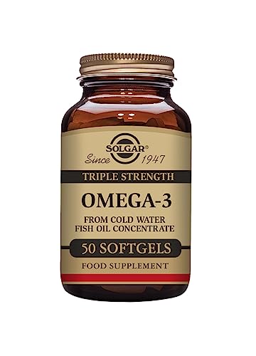 Solgar Omega 3 triple concentración, Apoyo al Cuidado del Corazón, Aceite de Pescado Concentrado de Aguas Frías que Aporta EPA y DHA, 50 Cápsulas