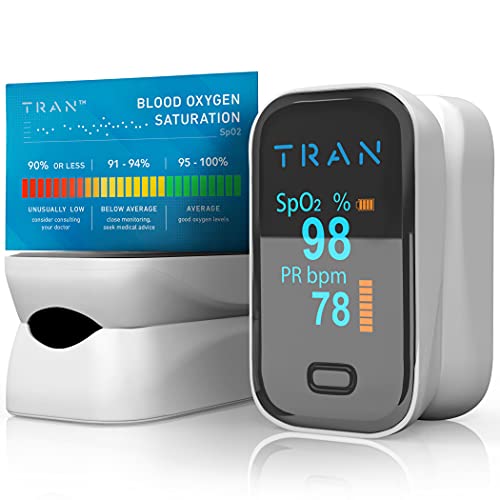 [2023] TRAN™,Oxímetro de pulso suministrado a servicios del NHS, aprobado por la CE, dispositivo médico certificado, guía adicional de oxígeno TRAN, baterías incluidas