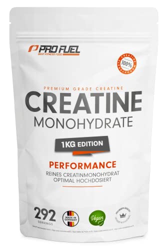 Creatina monohidratada en polvo 1kg / 1000g - calidad micronizada - óptimamente dosificada - creatina pura sin aditivos - 100% vegana - para 292 dias