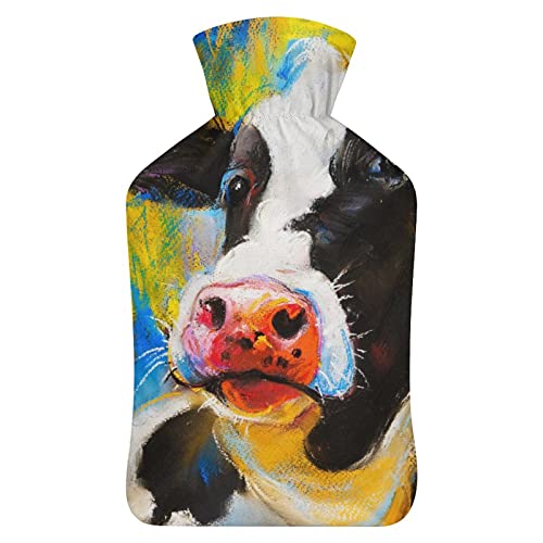 Pintura Al Óleo Vaca Bolsa De Agua Caliente Con Felpa Funda Botella De Cama Para Alivio Del Dolor 26.5X15.3cm