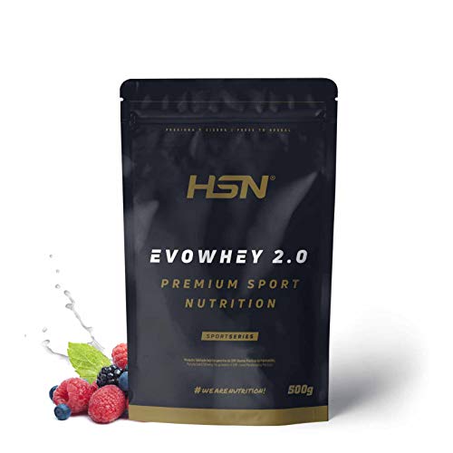 Concentrado de Proteína de Suero de HSN Evowhey Protein 2.0 | Sabor Frutas del Bosque 500 g = 17 Tomas por Envase | Whey Protein Concentrate | No-GMO, Vegetariano, Sin Gluten ni Soja