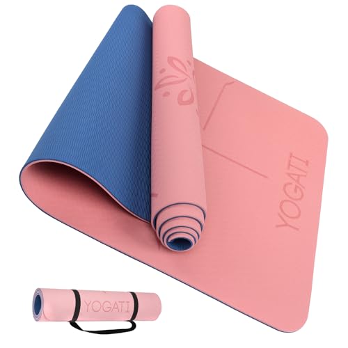 YOGATI Esterilla Yoga con Correa. Esterilla Yoga Antideslizante. Esterilla Fitness Ideal para Gym o casa. Esterilla Pilates Gruesa. Esterilla Deporte para Mujeres y Hombres. Yoga Mat. (Rosa)