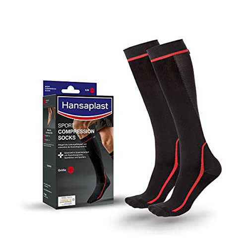 Hansaplast Sport Compression Socks - Calcetines deportivos de compresión para apoyar la musculatura, medias para la rodilla, promover la regeneración muscular, 1 par, talla L/XL
