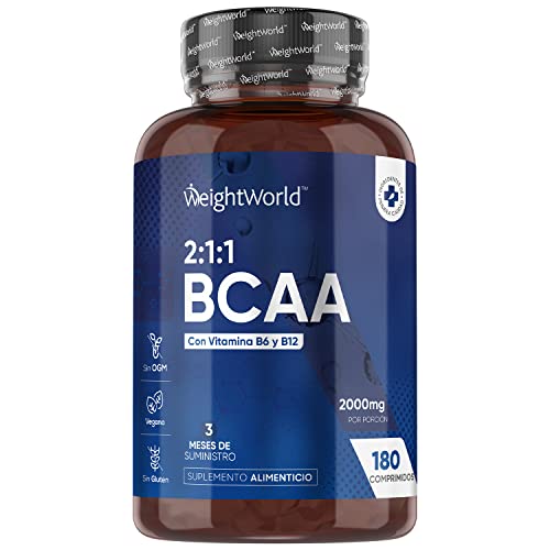 BCAA 2:1:1 Aminoácidos Esenciales 2000mg - 180 Comprimidos | Con Vitamina B12, B6 y Aminoácidos Ramificados L- Leucina, L- Isoleucina y L-Valina | Aptos para Veganos, Sin Gluten y Keto