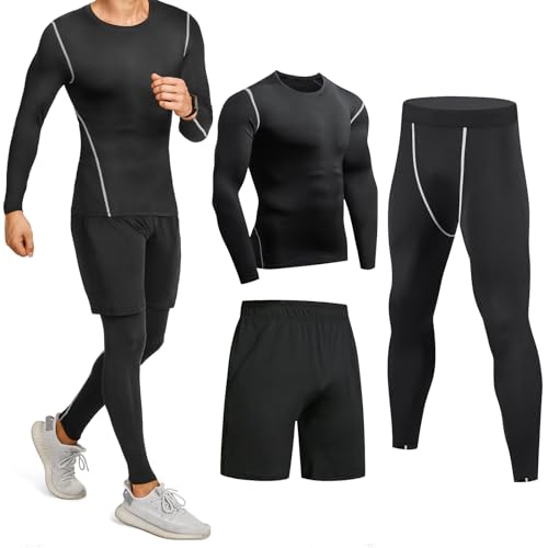 Niksa 3 Piezas Conjunto de Compresion Hombre, Camisetas Compression Mallas Running Pantalon Corto Deporte Ropa Deportiva Hombre para Running Correr Gym Fitness