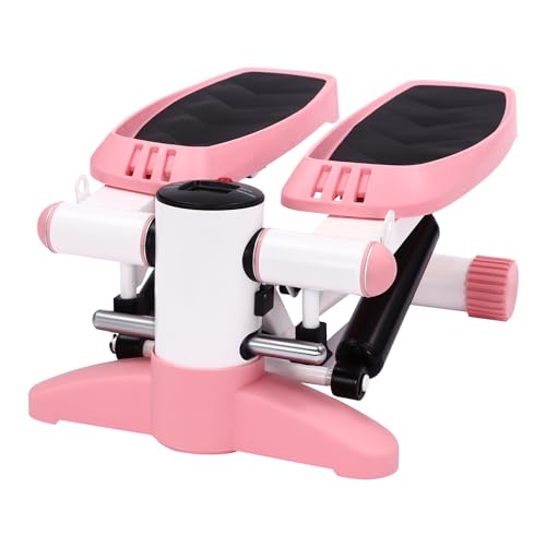 WOLEGM Mini stepper con manillar para casa, swing side stepper, stepper hometrainer, dispositivo de entrenamiento hasta 150 kg, ejercicio en casa para entrenamiento de pierna/brazo (rosa)