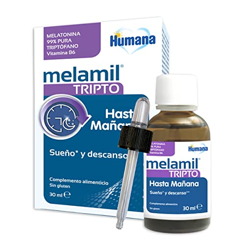 Humana MELAMIL Tripto, a base de melatonina, triptófano y vitamina B6, Complemento Alimenticio que ayuda a conciliar el Sueño, 30ml en gotas.