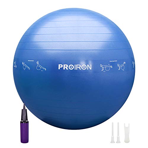 PROIRON Pelota de Pilates 55cm- Fitball Anti-Burst con Patrón de Pose Grueso Pelota de Ejercicio,Yoga, Fitness, incluidos Bomba (Azul)