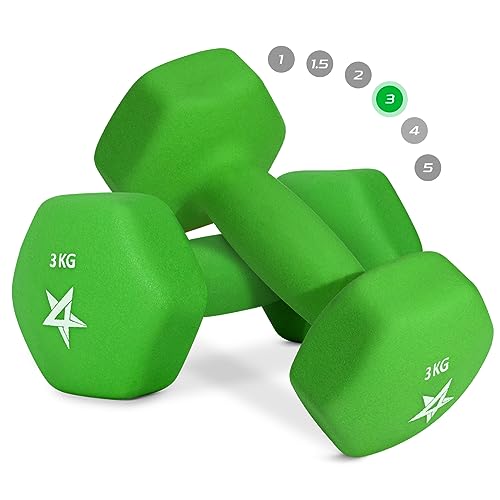 Yes4All YSB5 Hexagonales Par de mancuernas de neopreno (1 kg to 7 kg) - Pesos Fitness, 3 KG x 2, Light Green