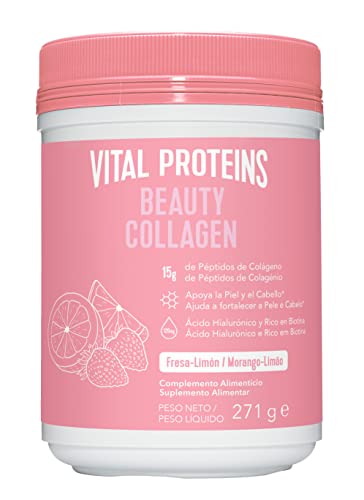 Vital Proteins Colágeno en Polvo Beauty Collagen - Con Ácido Hialurónico y Rico en Biotina - Bote de 271g - Sabor Fresa Limón