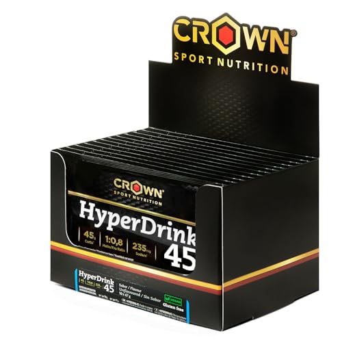 Crown Sport Nutrition HyperDrink 45, Bebida con 45 gramos de carbohidratos en 500 ml y un plus de sodio. Con Maltodextrina y Fructosa en ratio 1:0,8 y sal marina (Caja con 10 sobres de 47g)