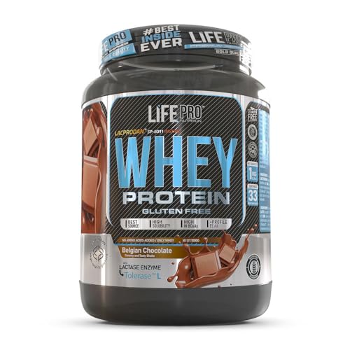 Life Pro Whey 1Kg | Alimento Deportivo, 78% Proteína de Concentrado de Suero, Protege Tejidos, Anticatabolismo, Crecimiento Muscular y Facilita Períodos de Recuperación | Sin Gluten (Chocolate Belga)