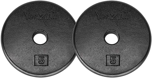 Yes4All BAAH - Placas de pesas de hierro fundido de 2,5 cm para mancuernas - Placas de disco de peso estándar (2,2 kg, juego de 2)