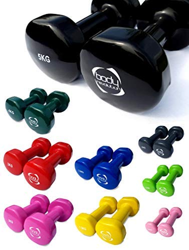 Body Revolution - Par de mancuernas de vinilo para gimnasio en casa, Crossfit, Pilates, tonificación y Fitness (0,5 – 5 kg), 2 x 0.5kg