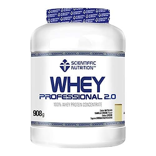 Scientiffic Nutrition - Whey Professional 2.0 Proteinas Whey en Polvo 100% Pura, para Aumentar la Masa Muscular, con Enzimas Digestivas y Lactasa - 908g, Sabor Natillas de Vainilla.