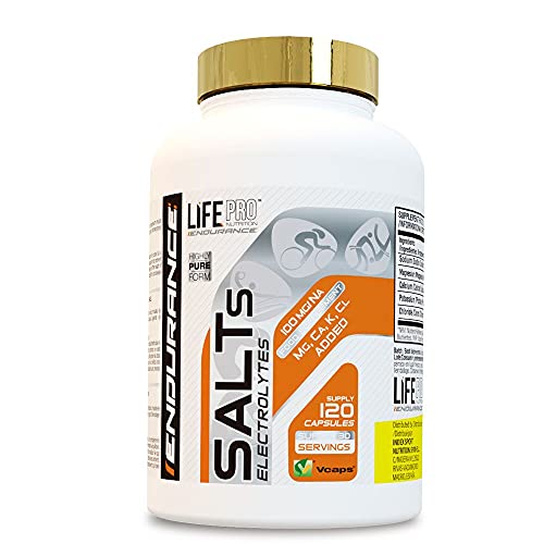 Life Pro Endurance Salts - Suplemento deportivo para la recuperación de electrolitos en el entrenamiento - Cloro, sodio, calcio, magnesio y potasio para ayudar al metabolismo - 120 cápsulas veganas