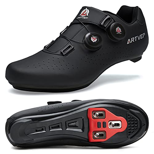 Zapatillas de Ciclismo para Hombre Zapatillas de Bicicleta de Carretera para Mujer compatibles con Look SPD SPD-SL Delta Cleats Zapatillas de Spinning para Interiores Exteriores Toda Negro EU 45