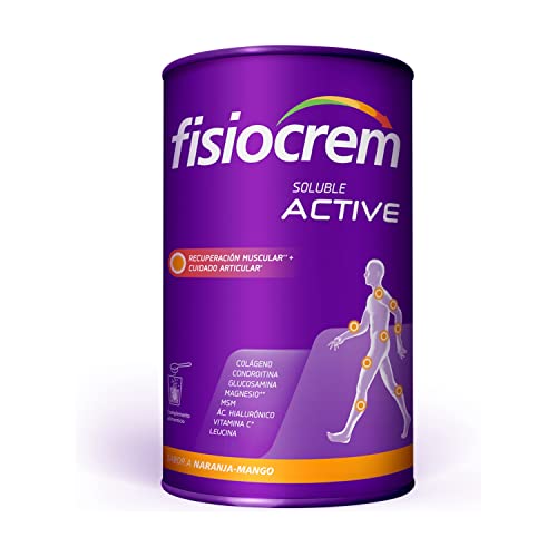 Fisiocrem Active Articulaciones y Músculos | Colágeno y magnesio | Vitamina C | Condroitina y Glucosamina | Mejora la flexibilidad | Acido Hialurónico | Sabor naranja | En polvo | 480g