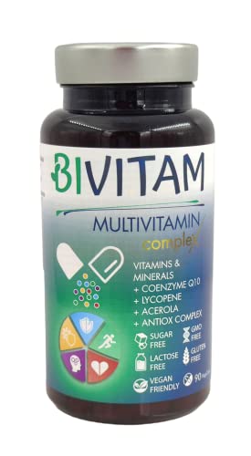 Bivitam - Multivitaminas - Con Coenzima Q10 - Vitamina B Complex - 90 cápsulas - Vegano, Fácil de tragar, Energía y Vitalidad - 23 Micronutrientes de alta absorción - 3 meses - Unisex