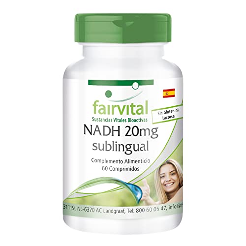 Fairvital | NADH 20mg sublingual - Coenzima 1 VEGANA - Dosis elevada - Nicotinamida adenina dinucleótido - 60 Comprimidos - Calidad Alemana