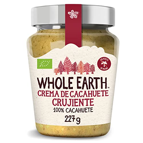 Whole Earth - Crema Ecológica de Cacahuete - 227 g - Sin Azúcar Añadido y Sin Gluten - Apta para Veganos - Fuente de Fibra y Proteínas - Ideal para Untar en Pan o Tostadas
