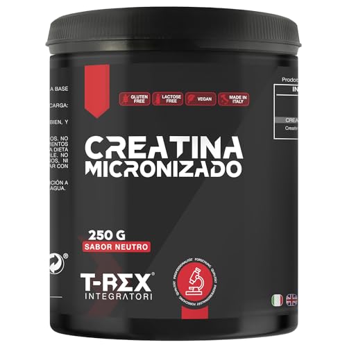 T-Rex Integratori, Creatina Monohidratada Polvo 250 g - Suplemento Deportivos de Creatina Monohidrato para Masa Muscular y Pre Workout