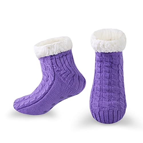 WOTENCE Calcetines Mujer Antideslizantes, Zapatillas Calcetines Calcetines Termicos Invierno Para Casa con Forro Polar Calcetines Calcetines Cómodos(Púrpura)