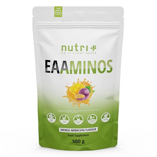 EAA aminoacidos en polvo 500 g Vegano Amix - Todos los Aminoácidos Esenciales - EAAs Sabor Mango-Fruta de la Pasión - Nutri-Plus Sports - Essential Amino Acids