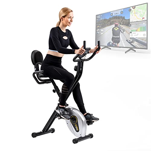 Bicicleta Estática Tour XP de Bluefin Fitness/Fitness en Casa/Estructura de Acero/Plegable / 8 Niveles de Resistencia/Sensores de Ritmo Cardiaco/App Kinomap/LCD