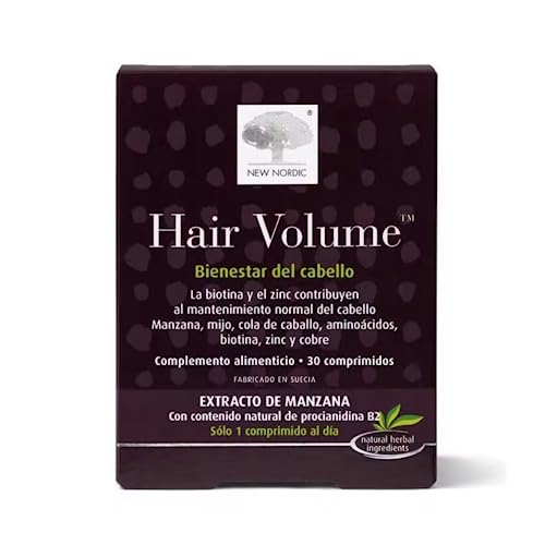 New Nordic Hair Volume | Vitaminas Para El Pelo | 30 Comprimidos | Complemento Alimenticio | Biotina | Zinc | Cobre | Mantenimiento Del Cabello | Natural