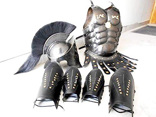 Halloween Costume Collectible Muscle Armour Greek Armor with 300 Helmet Black