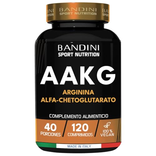 Bandini® AAKG L-arginina alfa cetoglutarato proporción 2:1-120 tabletas veganas (1000 mg por tableta) - Pre-entrenamiento para atletas potentes - Arginina alfa-cetoglutarato en comprimidos