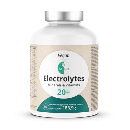 Go-Keto Elektrolyte Mix 240 cápsulas veganas, 24 electrolitos y vitaminas óptimamente coordinados para un suministro seguro en deportes, fitness o una dieta ceto, sin lactosa, sin gluten