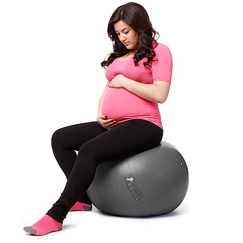 ROMIX Pelota de embarazo, 55 cm, 65 cm, 75 cm, antiestallido, extra gruesa, pelota de ejercicio con bomba, fitness, gimnasio, yoga, para estabilidad de parto, pilates, equilibrio, balón de parto,